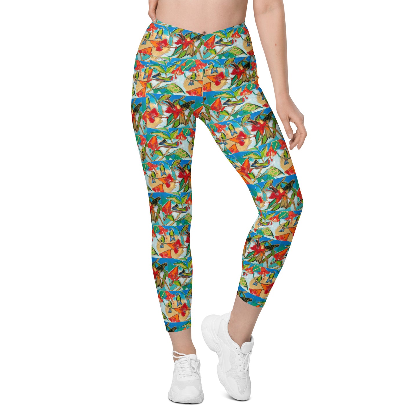 Hummingbirds with Sun Crossover leggings with pockets