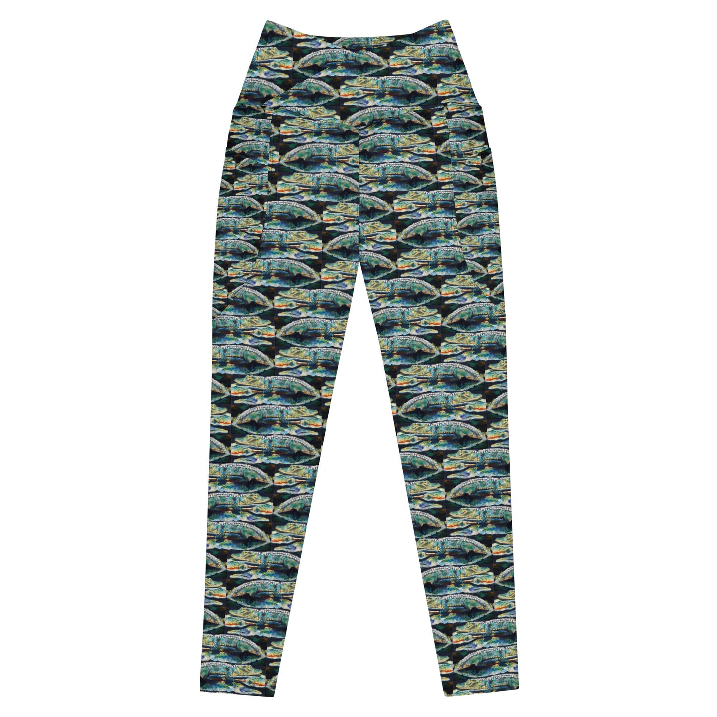 Psychedelic Gator Reflection Crossover leggings with pockets