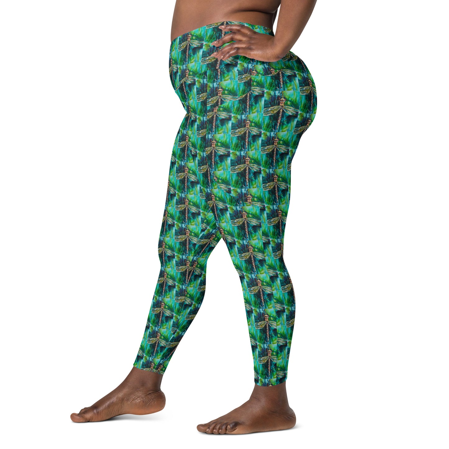 Green Dragonfly Crossover leggings with pockets