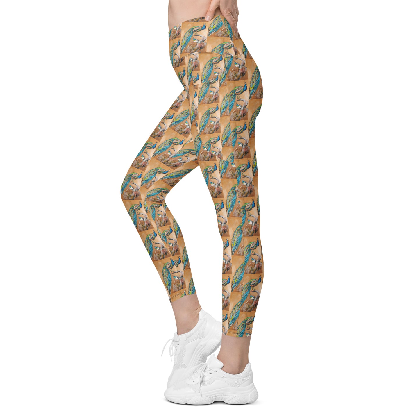 Peacock Pair Crossover leggings with pockets