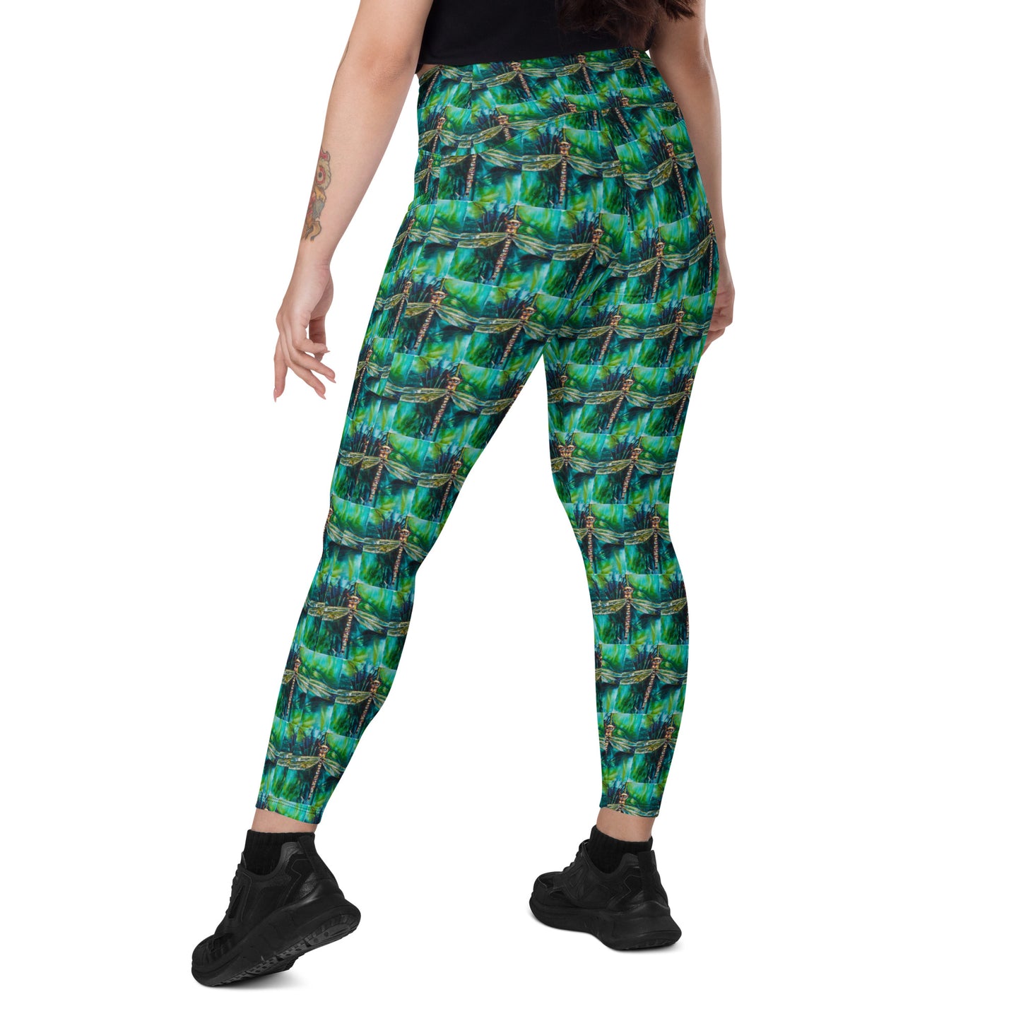 Green Dragonfly II Crossover leggings with pockets