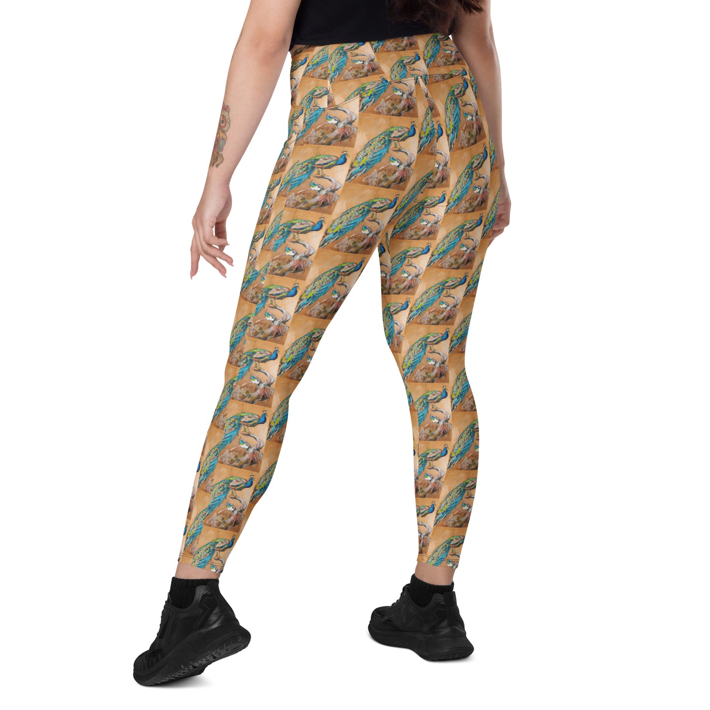 Peacock Pair Crossover leggings with pockets