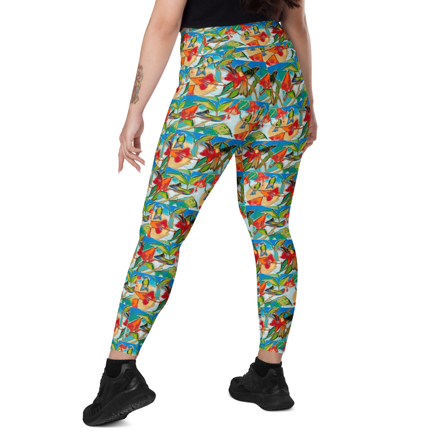 Hummingbirds with Sun Crossover leggings with pockets