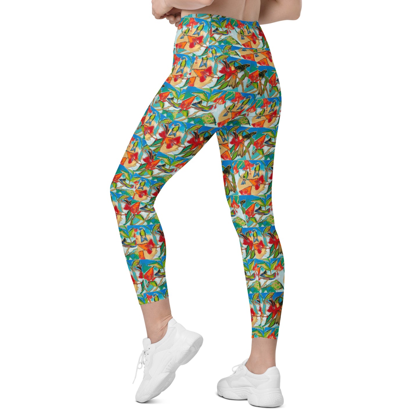 Hummingbirds with Sun Crossover leggings with pockets