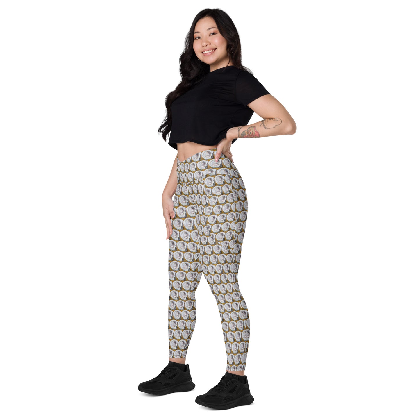 Mustard Oyster Shells Crossover leggings with pockets