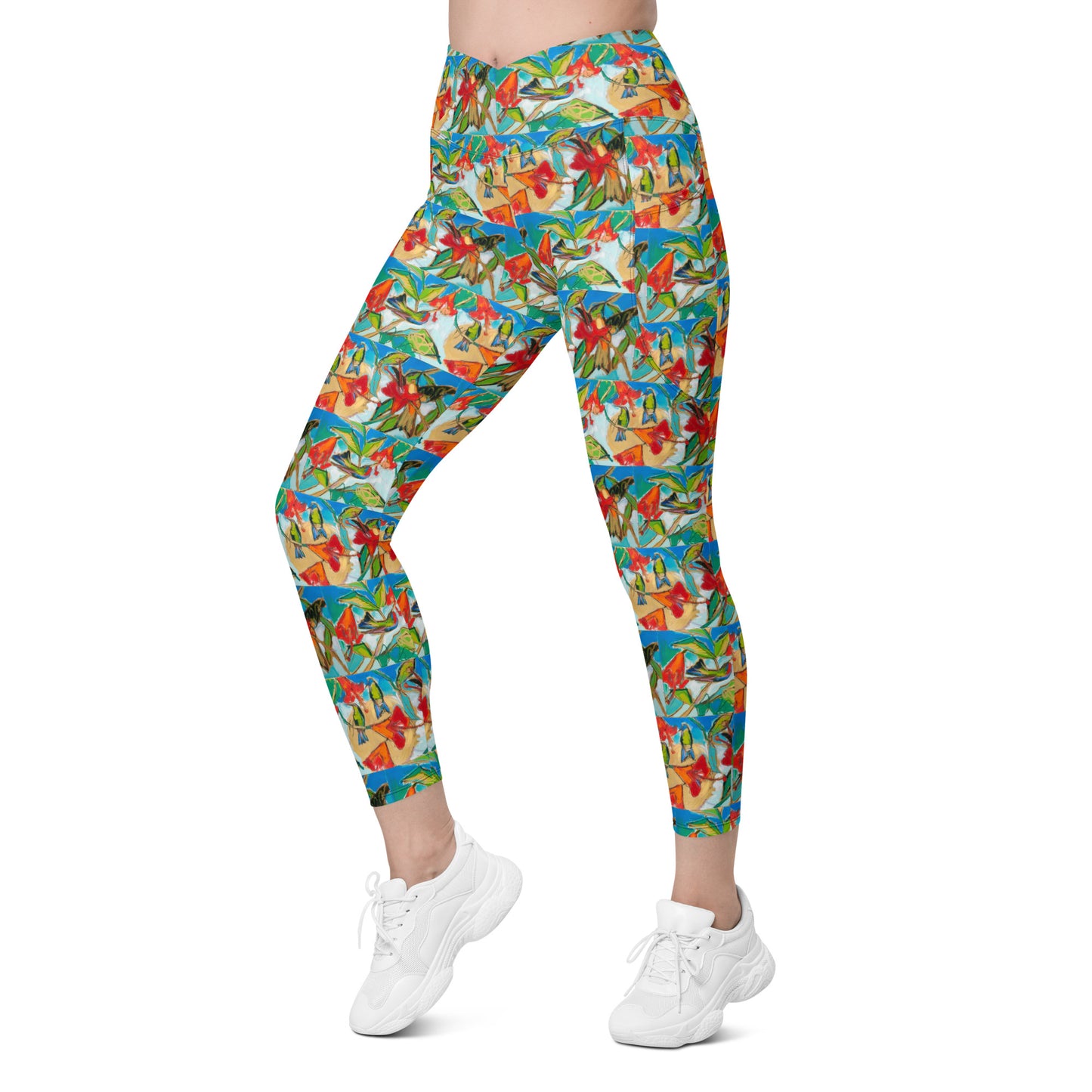 Hummingbirds with Sun Crossover leggings with pockets