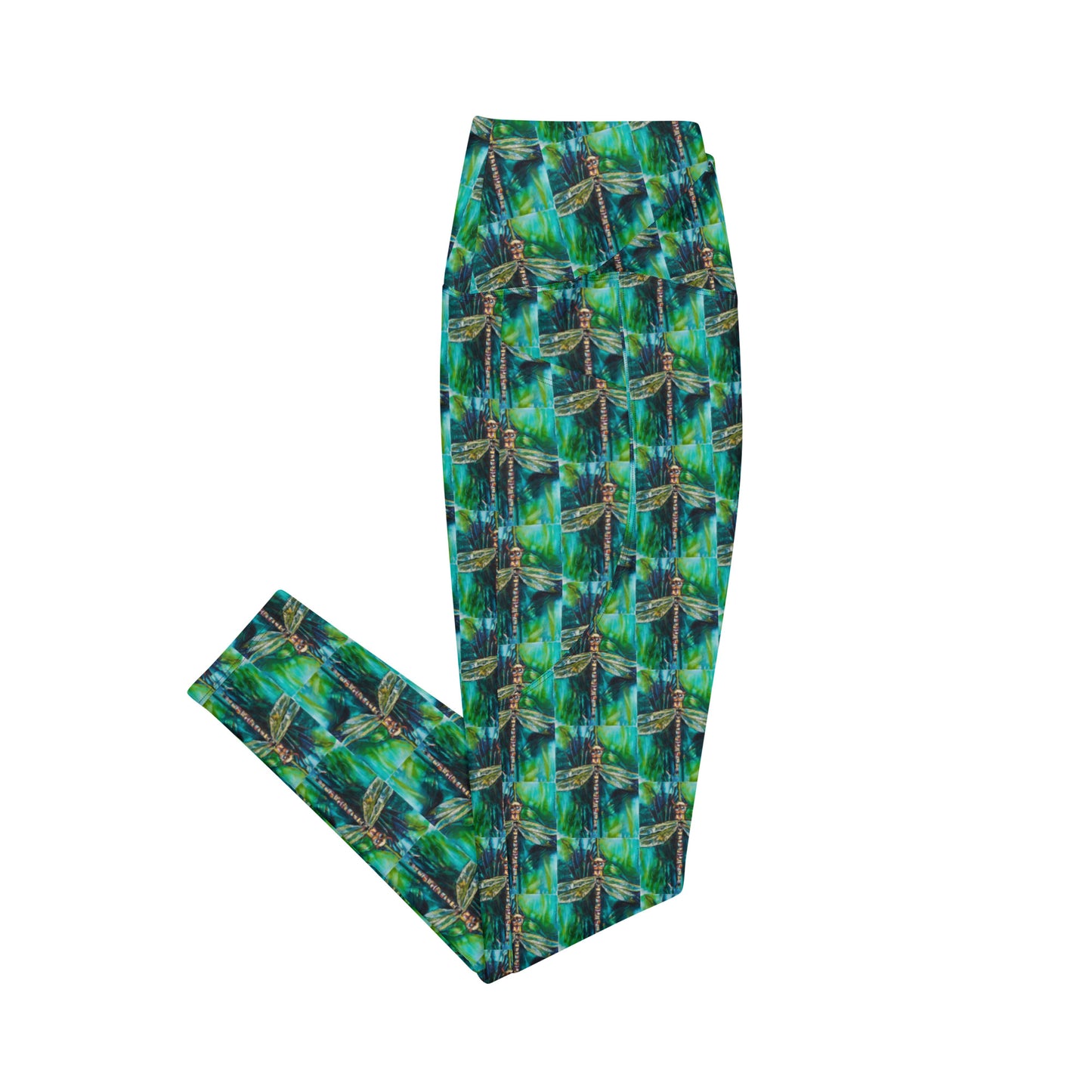 Green Dragonfly Crossover leggings with pockets