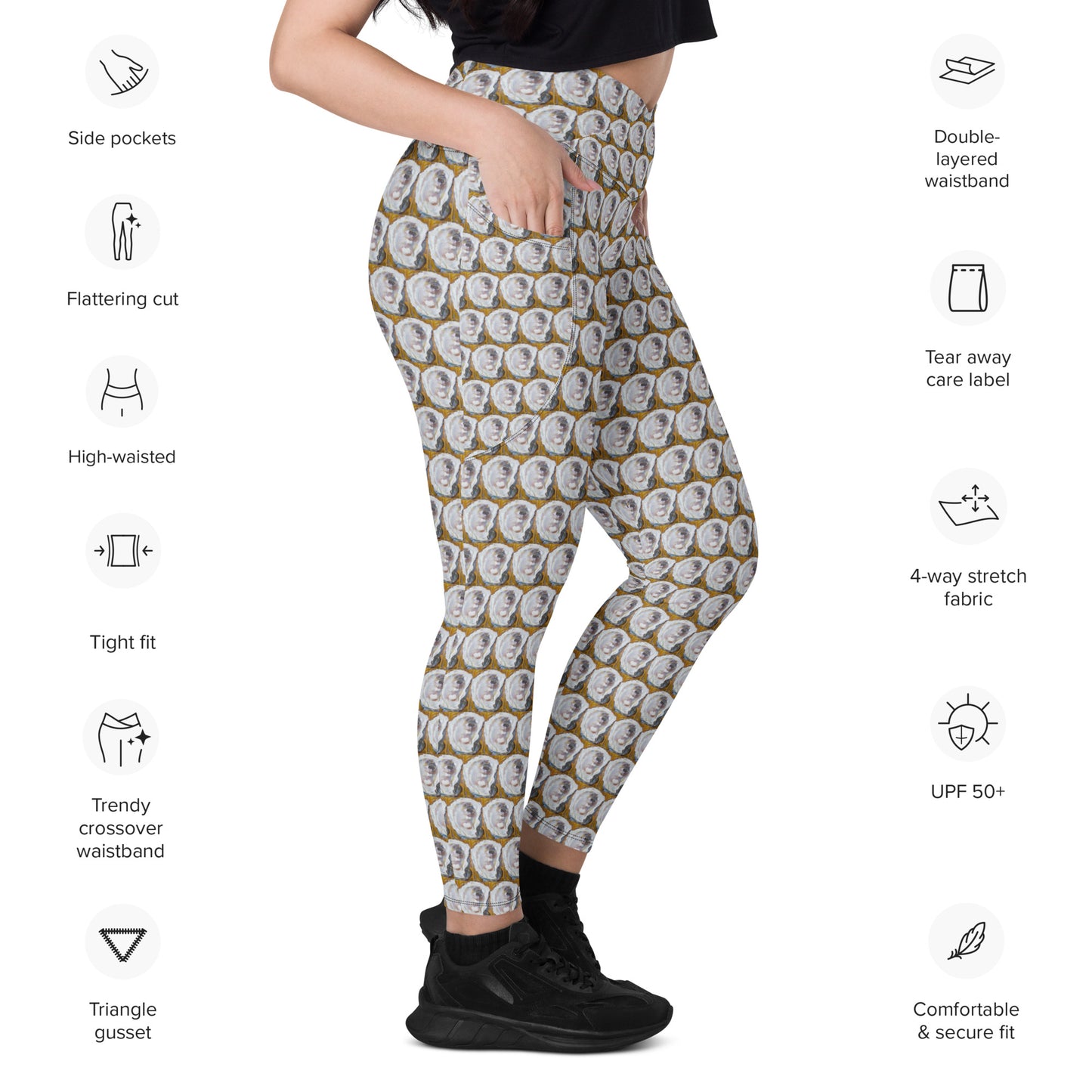 Mustard Oyster Shells Crossover leggings with pockets