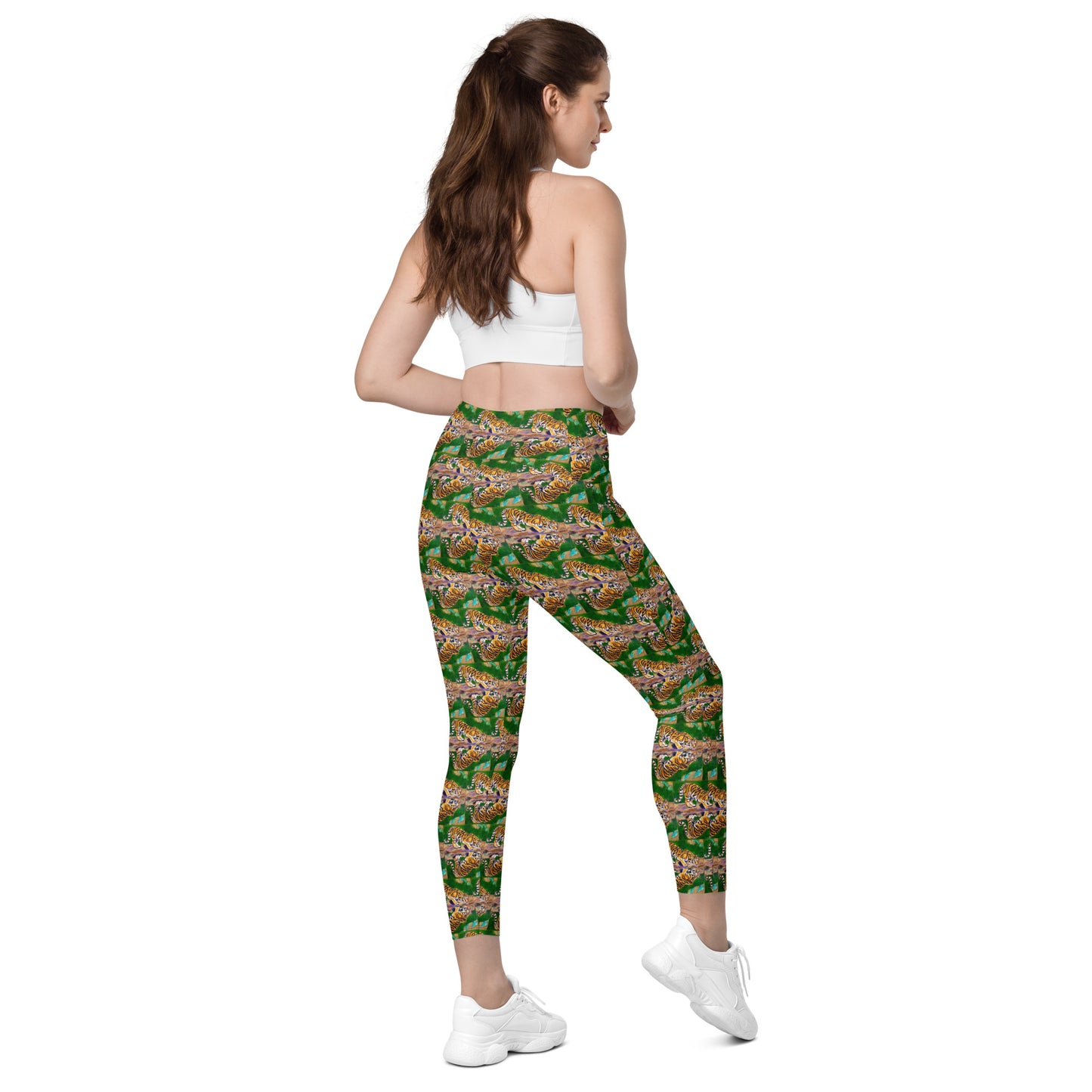 Tiger Reflections Brick Pattern Crossover leggings with pockets