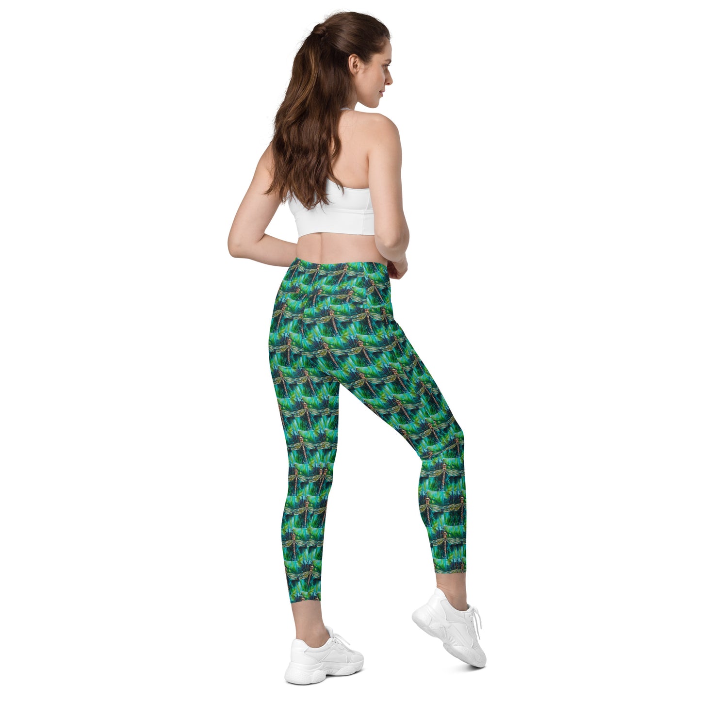 Green Dragonfly II Crossover leggings with pockets