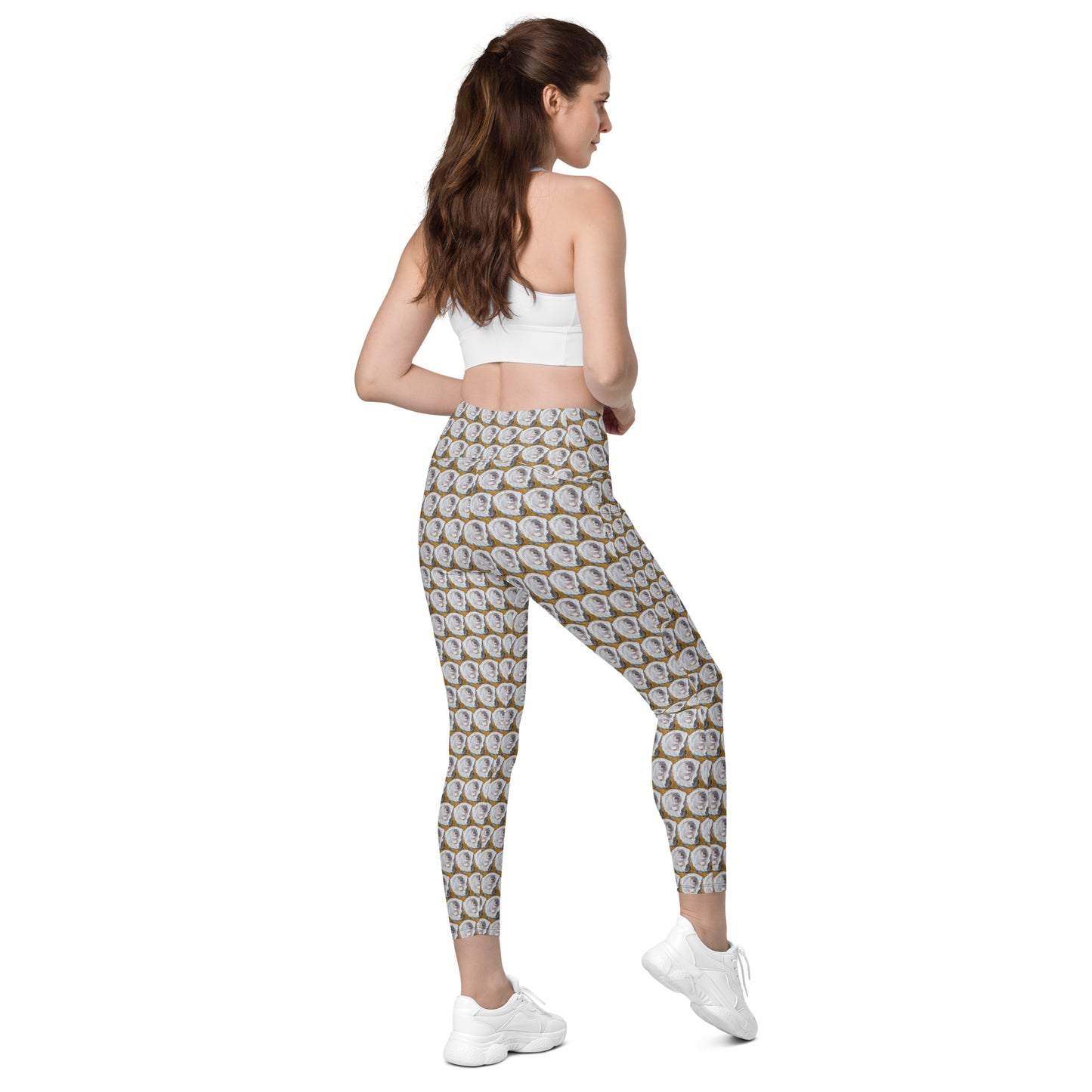 Mustard Oyster Shells Crossover leggings with pockets