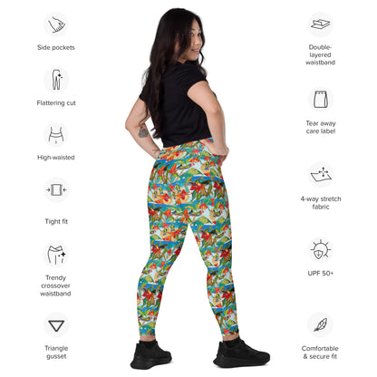 Hummingbirds with Sun Crossover leggings with pockets