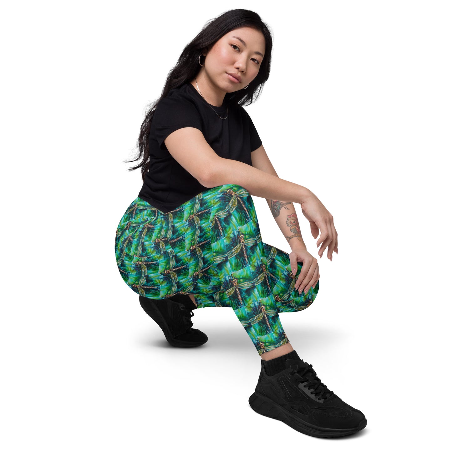 Green Dragonfly II Crossover leggings with pockets