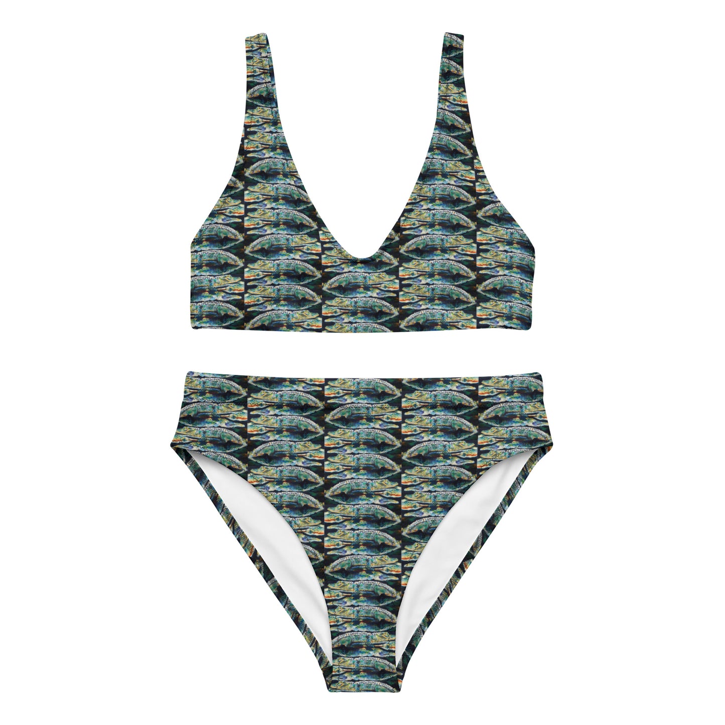 Psychedelic Gator Reflection Recycled high-waisted bikini