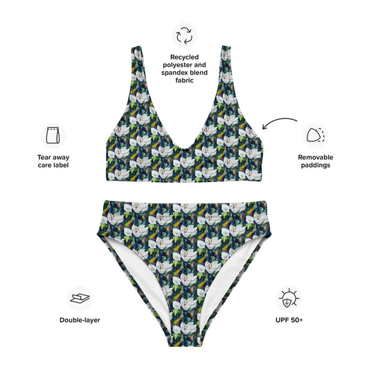 Magnolia and the Painted Bunting Recycled high-waisted bikini