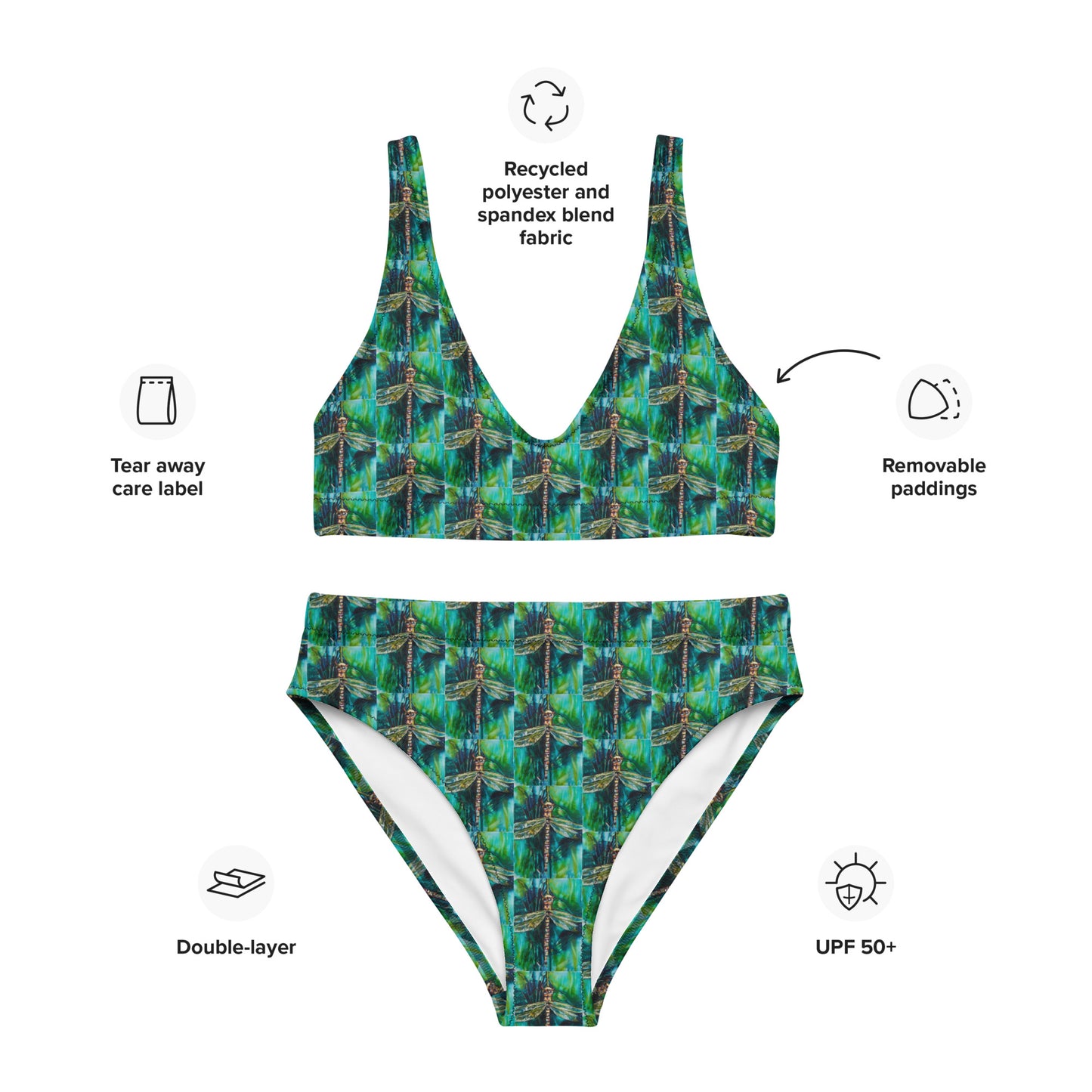 Green Dragonfly Recycled high-waisted bikini