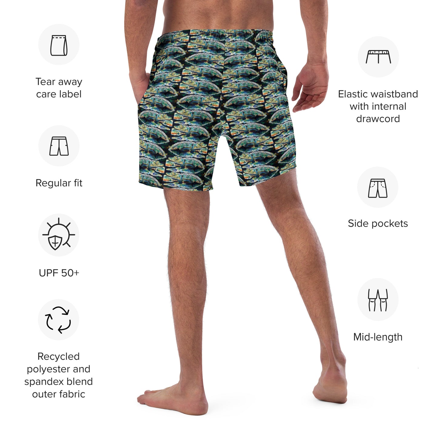 Psychedelic Gator Reflections Men's swim trunks