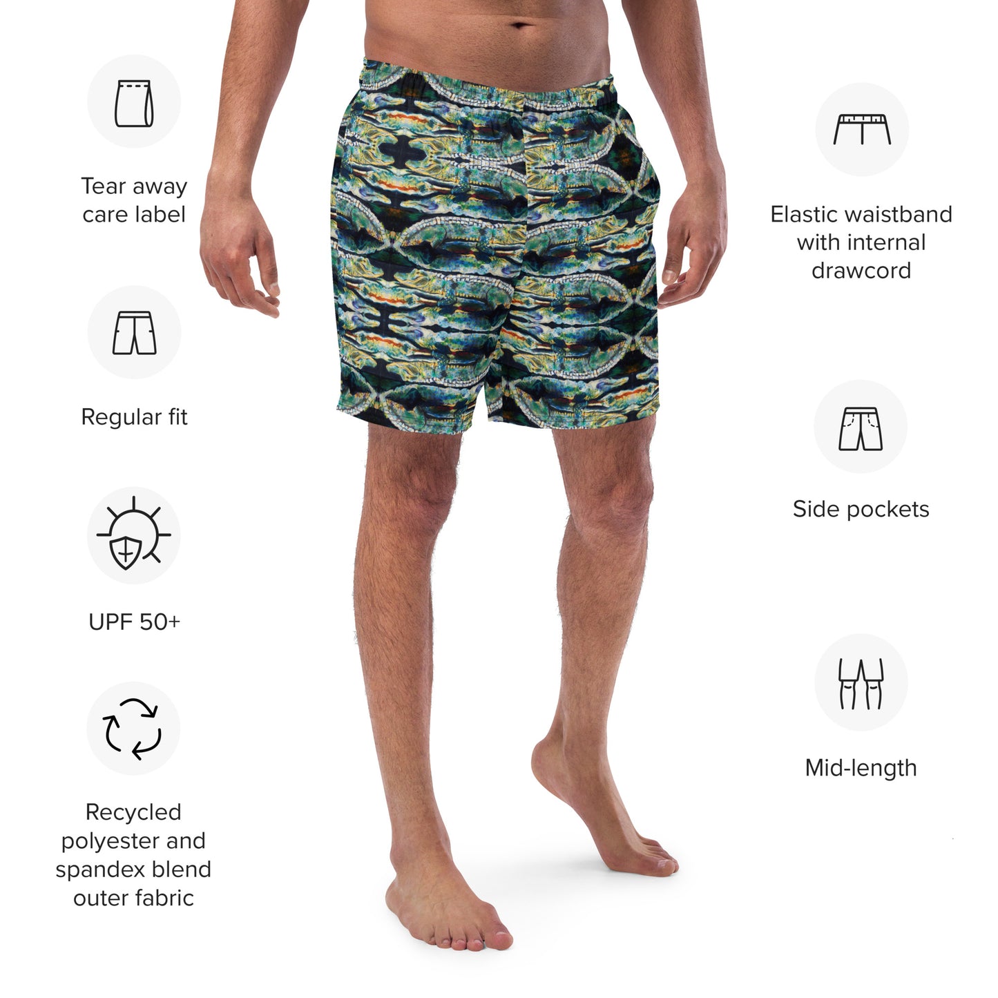 Psychedelic Gator Men's swim trunks