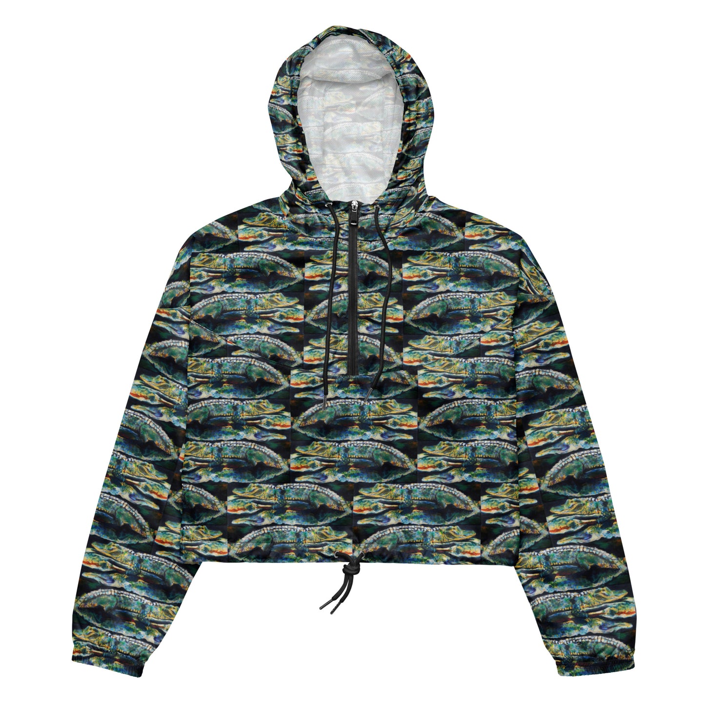 Psychedelic Gator Reflection Pattern Women’s cropped windbreaker