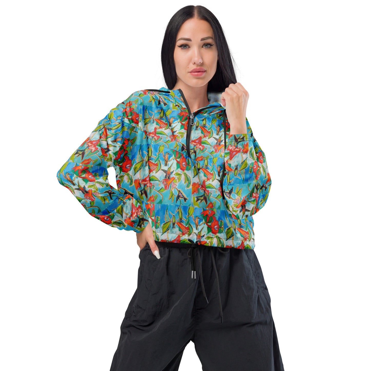 Hummingbirds with Hibiscus II Women’s cropped windbreaker