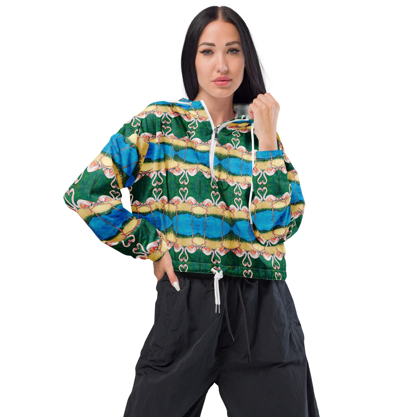 Flamingo Oasis Reflection Women’s cropped windbreaker