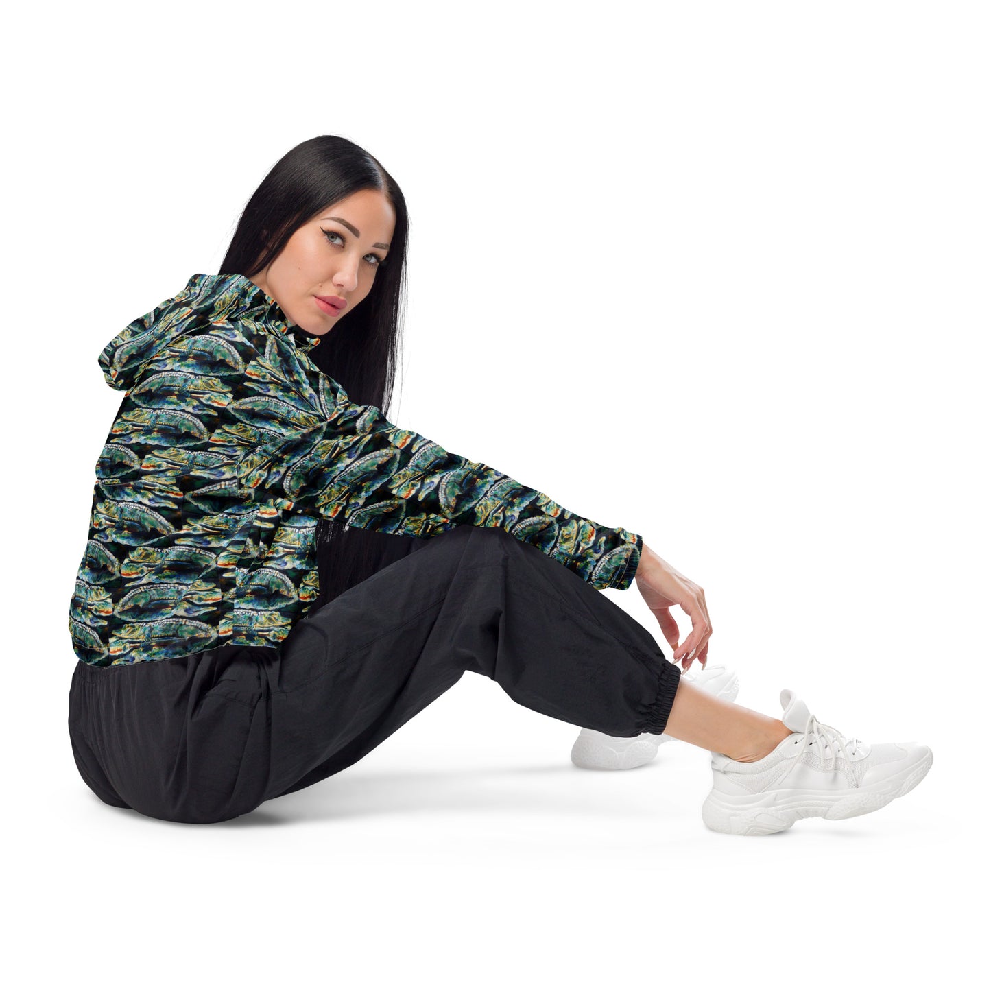 Psychedelic Gator Reflection Pattern Women’s cropped windbreaker