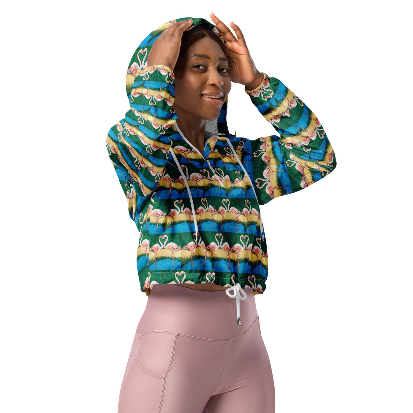 Flamingo Oasis Brick Pattern Women’s cropped windbreaker