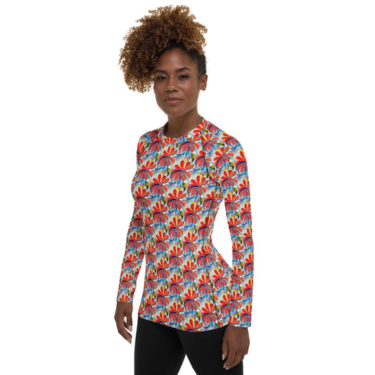 Red Zinnias Women's Rash Guard