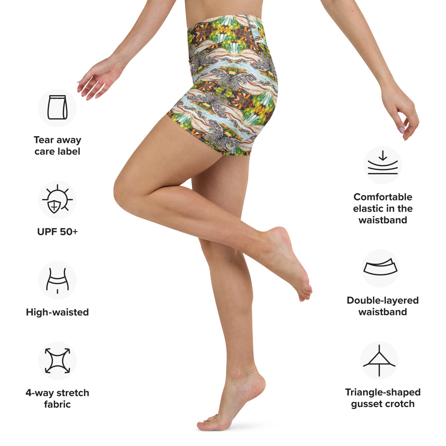 Groovy Gator Pattern Yoga Shorts