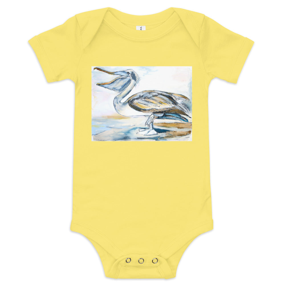 Brown Pelican on the Shore Baby short sleeve one piece