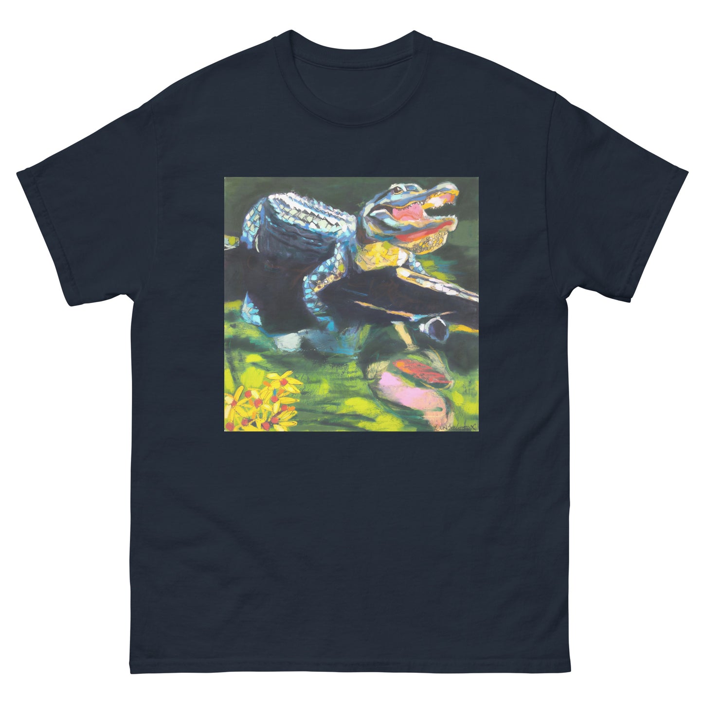Square Gator with Wildflowers Unisex classic tee