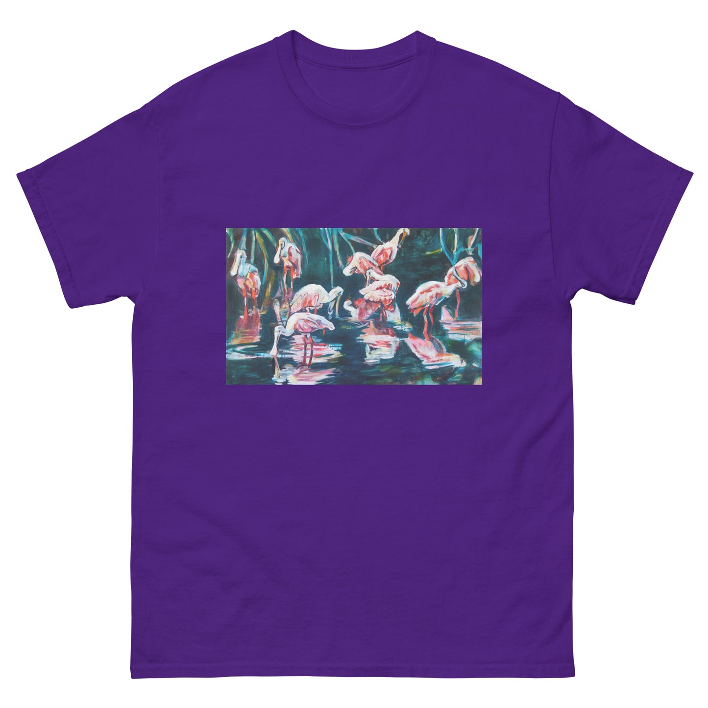 Roseate Spoonbills with their Reflection in the Swamp Unisex  classic tee
