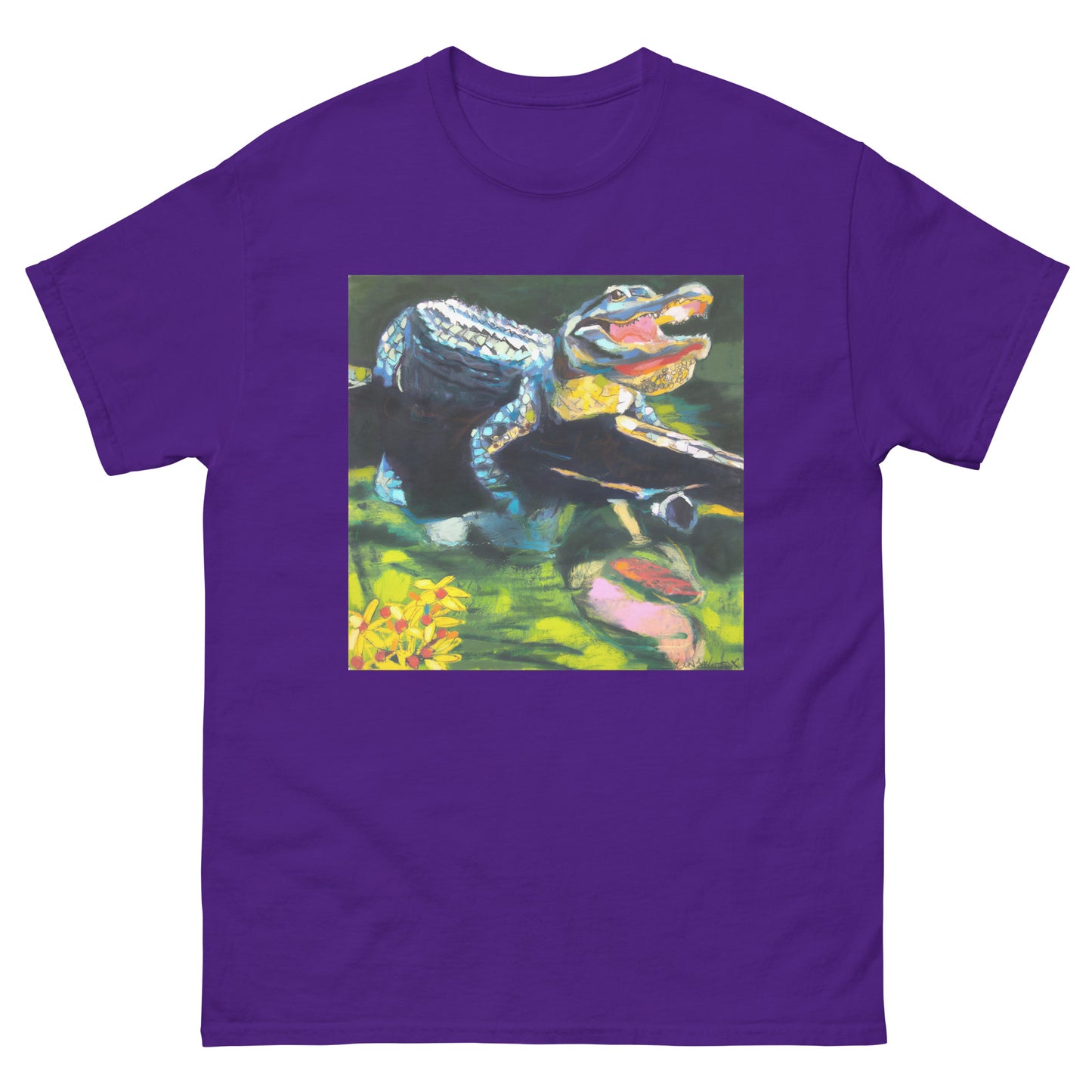 Square Gator with Wildflowers Unisex classic tee