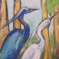 Golden Bayou with Heron & Egret (36 x 36") giclee on canvas with Antique Gold Floating Frame
