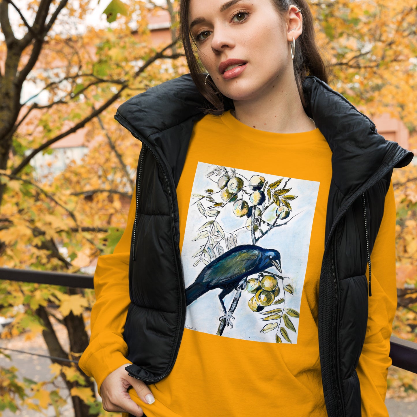 Black Crow with Peaches Unisex Long Sleeve Tee