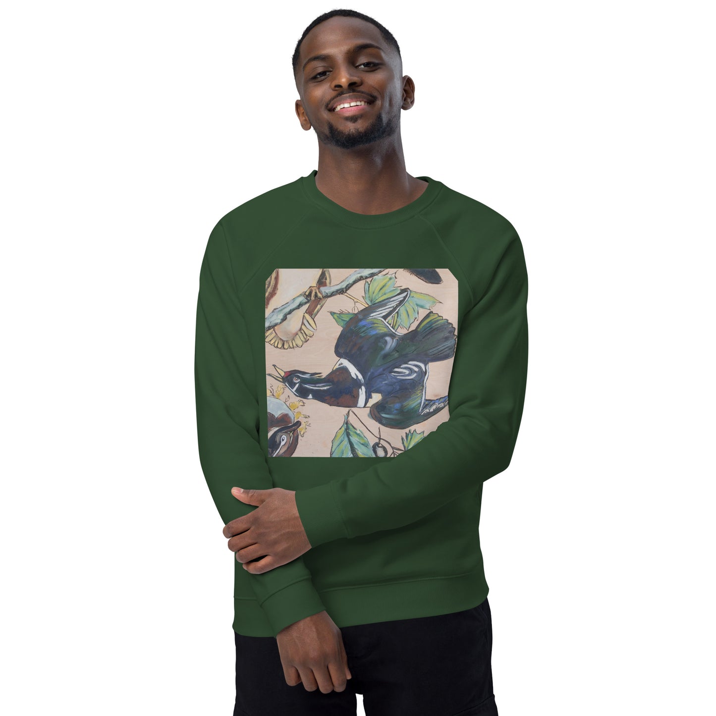 Wood Ducks Unisex organic raglan sweatshirt