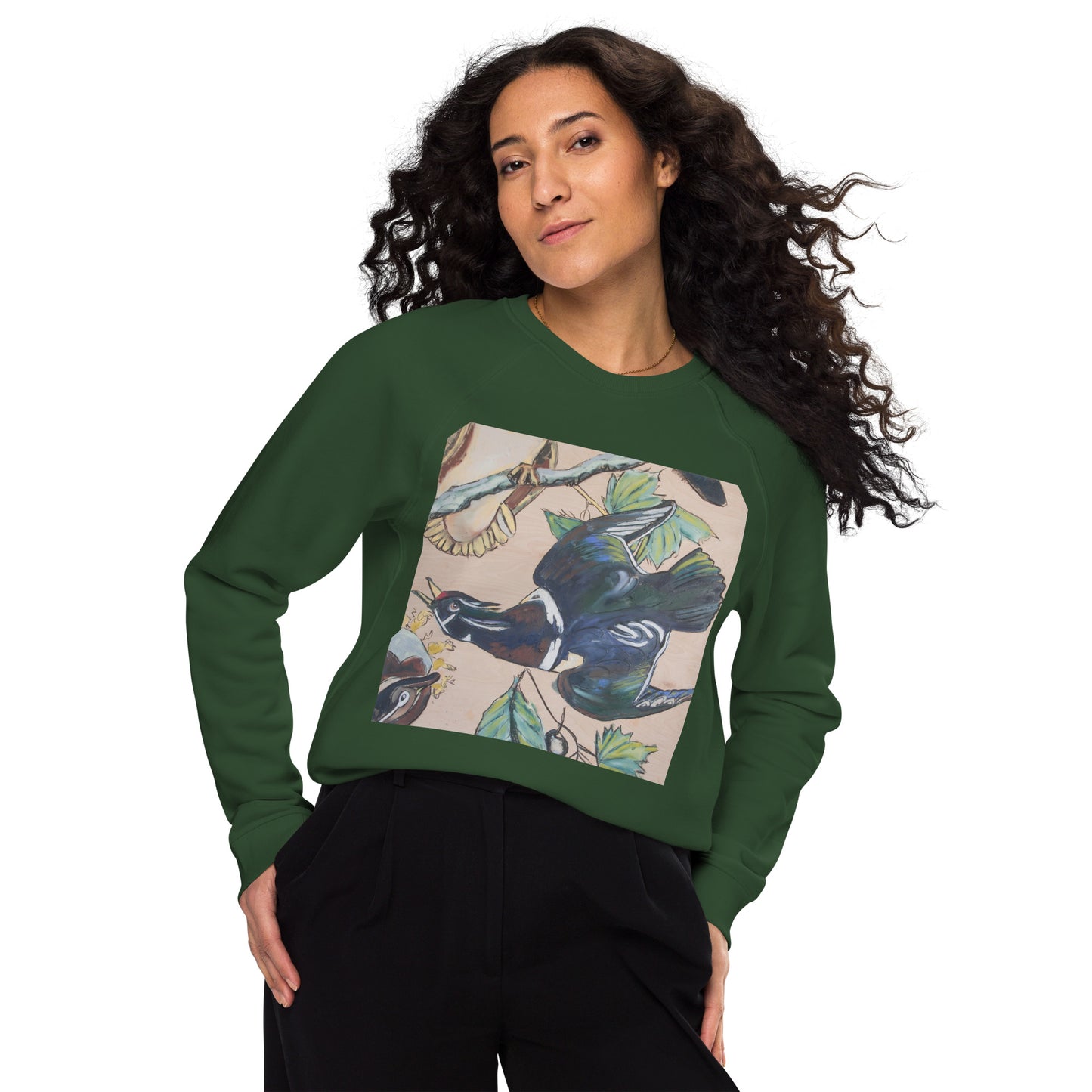 Wood Ducks Unisex organic raglan sweatshirt