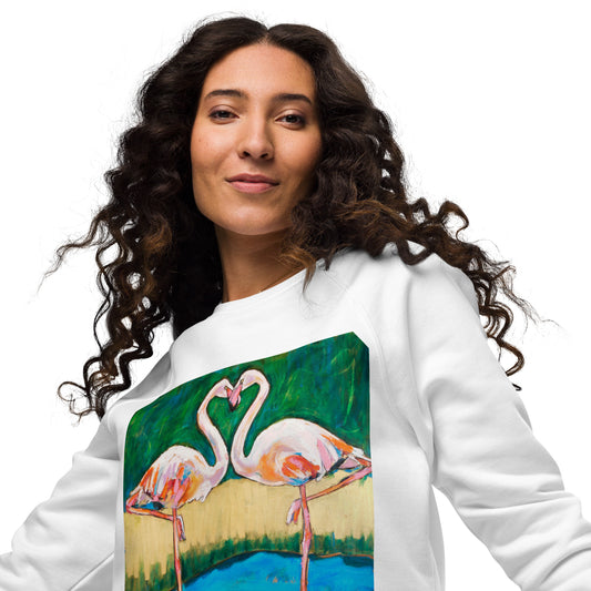 Flamingo Oasis Unisex organic raglan sweatshirt