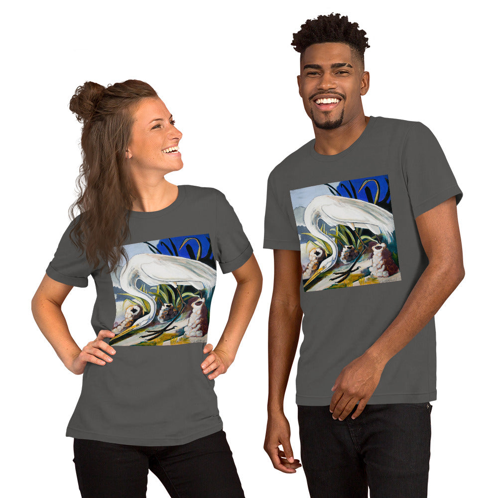 Great White Heron with Crawfish Piles Unisex t-shirt