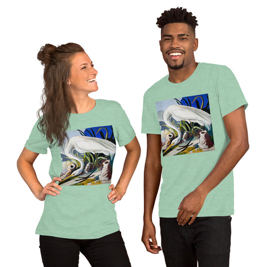 Great White Heron with Crawfish Piles Unisex t-shirt