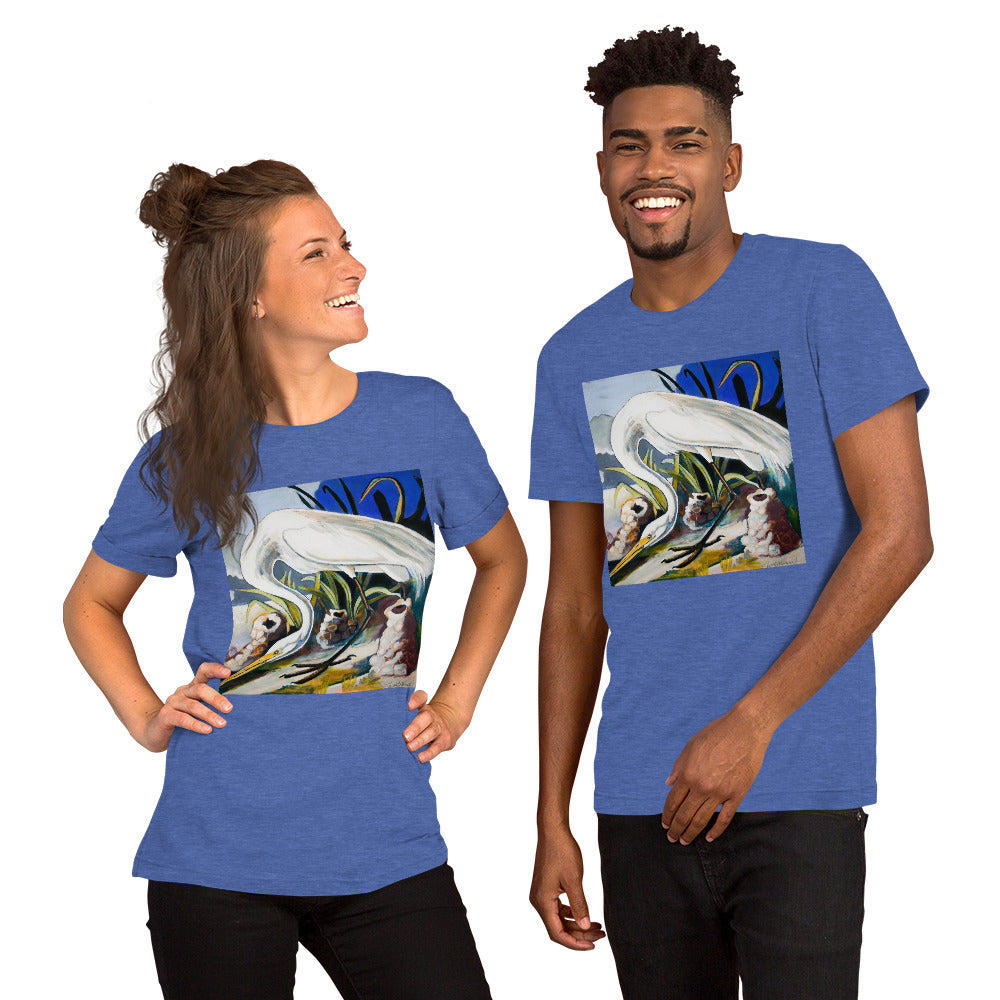 Great White Heron with Crawfish Piles Unisex t-shirt