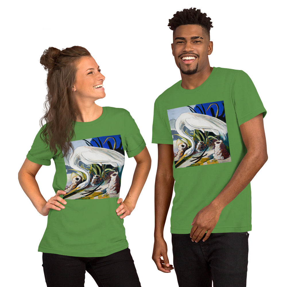 Great White Heron with Crawfish Piles Unisex t-shirt