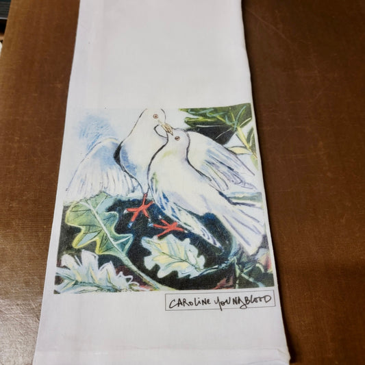 Doves in Landscape Tea Towel
