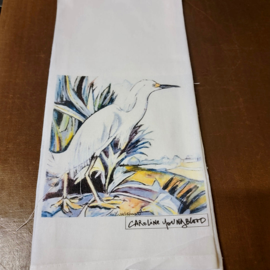 Snowy White Egret Tea Towel