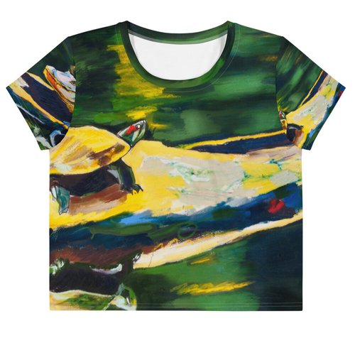 Turtle & Gator All-Over Print Crop Tee