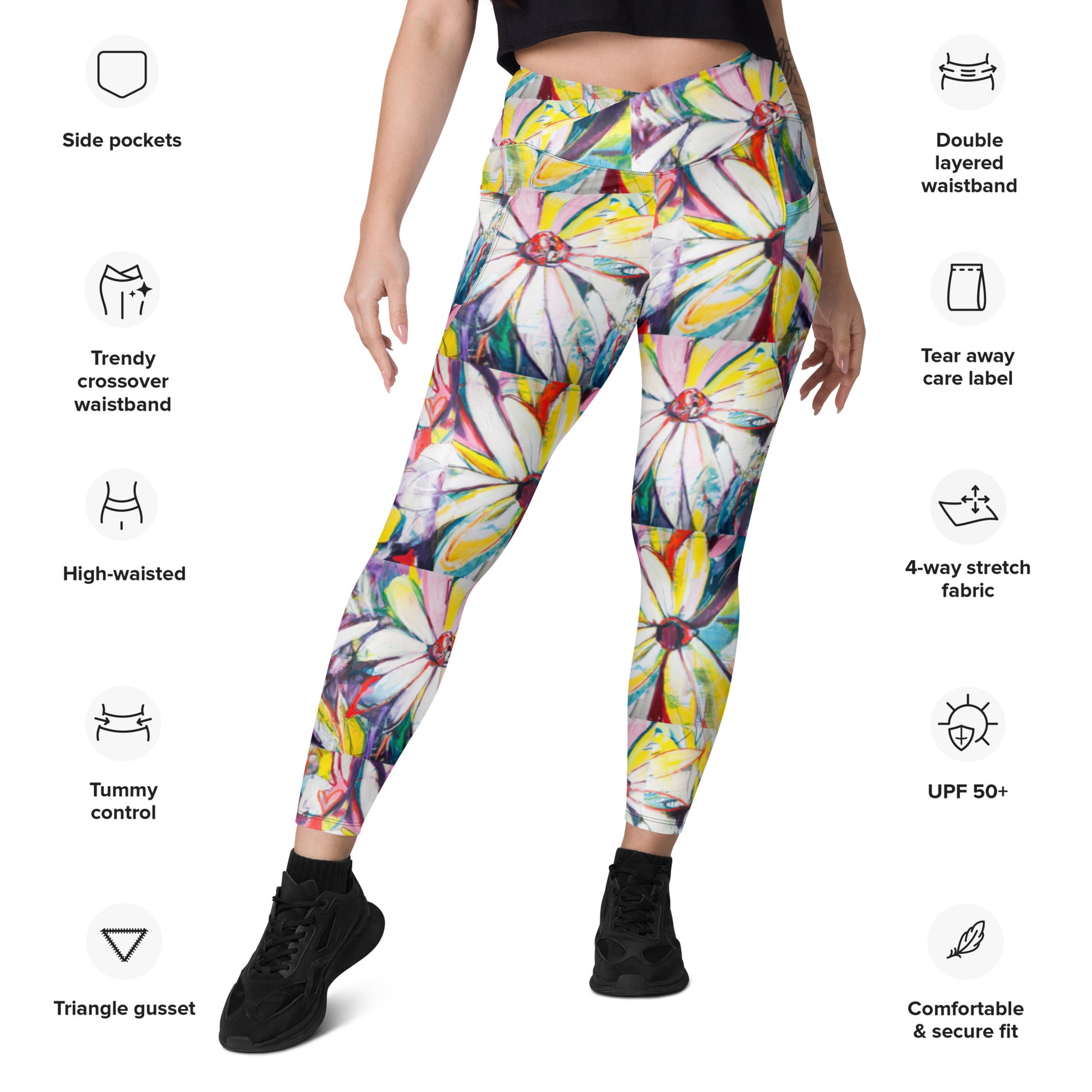 Zinnias Crossover leggings with pockets – J Caroline Youngblood Fine Art  Products
