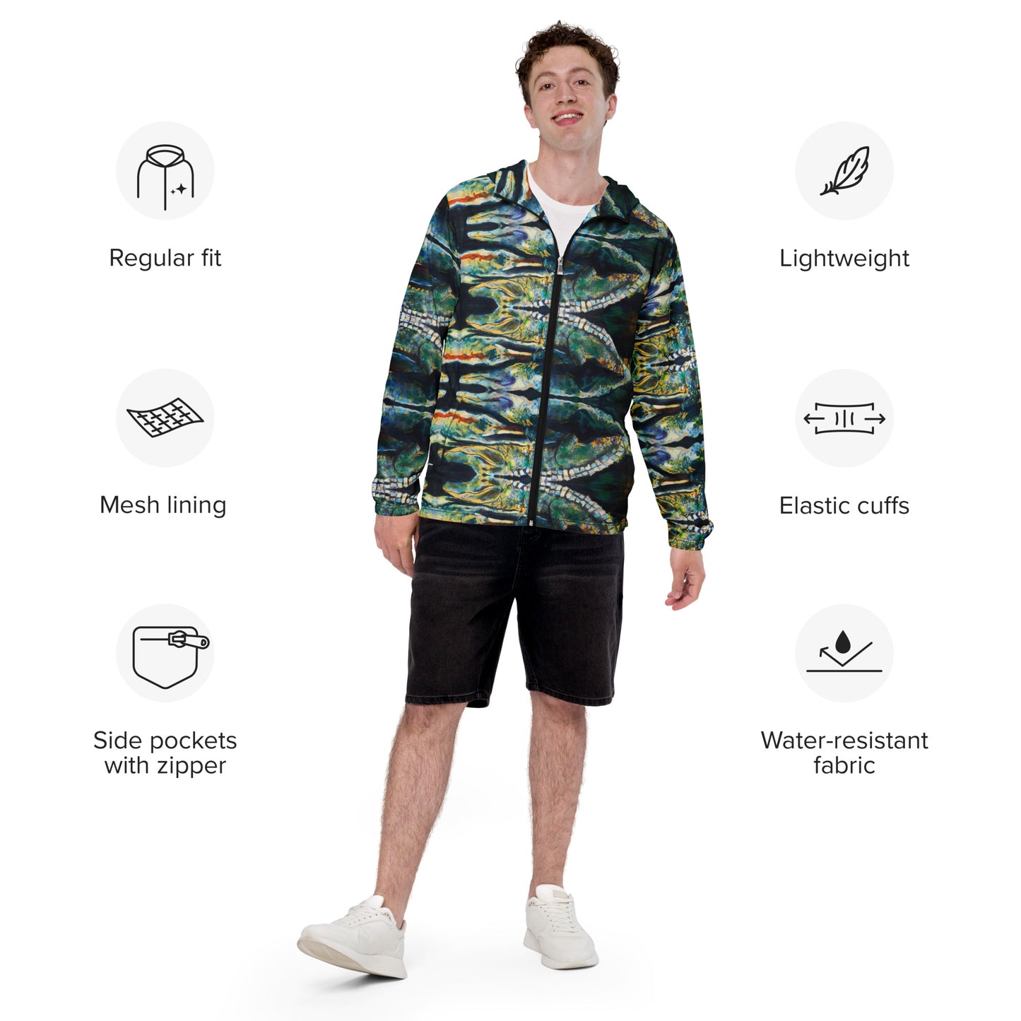 Psychedelic Gator with Reflection Men’s windbreaker