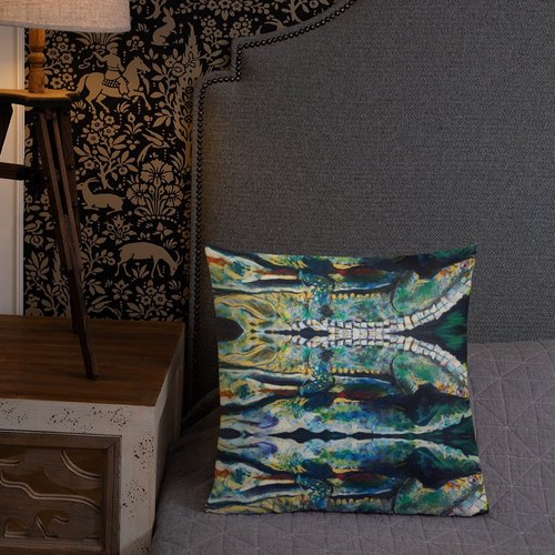 Psychedelic Gator with Reflection Premium Pillow
