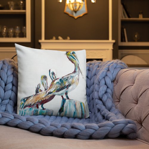 Bold Pelicans in the Fog Premium Pillow