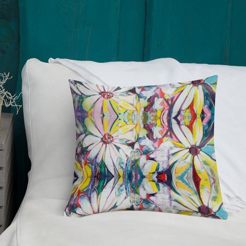 Zinnias Triptych Pattern Premium Pillow